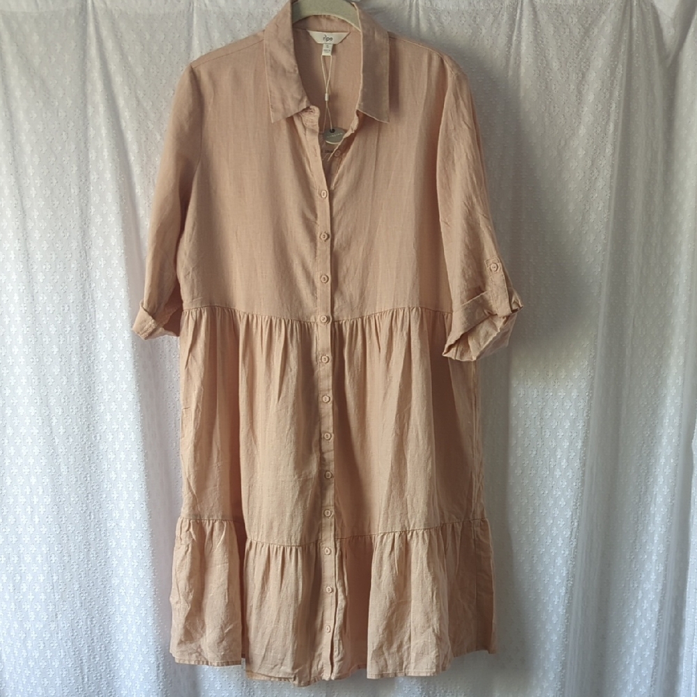 NWT Ripe Maternity Adel Button Down Shirtdress Pink Nursing Friendly, Small